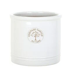 Woodlodge 38cm White / Cream Glazed Heritage Cylinder Pot -Wolf-Garden Shop 5021346500646 3